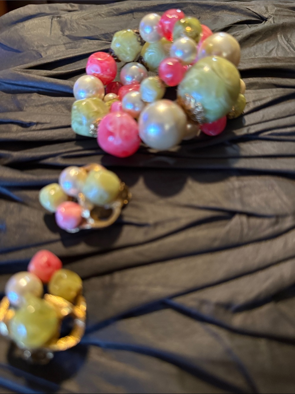 Green and Pink Beaded Bracelet with Matching Earrings